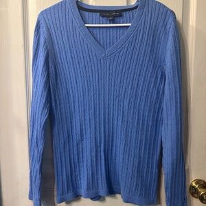 Tommy Hilfiger Blue V-Neck Sweater with Ribbed Texture Long Sleeved Size M